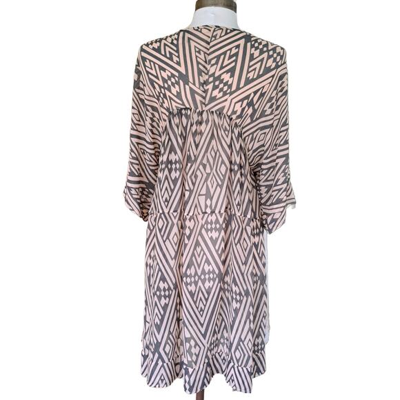 Ba&sh Freaky Swing Dress Oversized Tiered Chiffon Pink & Gray Print - Picture 4 of 10